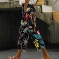 thumbnail image 2 of QATAINLAV Womens Summer Casual Drawstring Beach Capris Pants with Pockets Trendy Floral Print Wide Leg Capri Pants Elastic High Waist Cropped Trousers Multicolor XXL Vacation Sales, 2 of 6