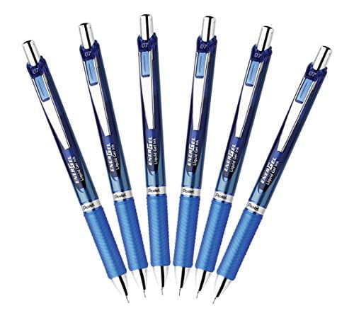 Pentel EnerGel Deluxe RTX Retractable Liquid Gel Pen, 0.7mm Medium Line, Needle Tip, Blue, Pack of 6