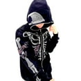 thumbnail image 2 of Rhinestone Graphic Hoodie with Head Cover,Oversized Aesthetic Skeleton Skull Jacket Streetwear Full Zipup Hoodie Y2k Harajuku, 2 of 12