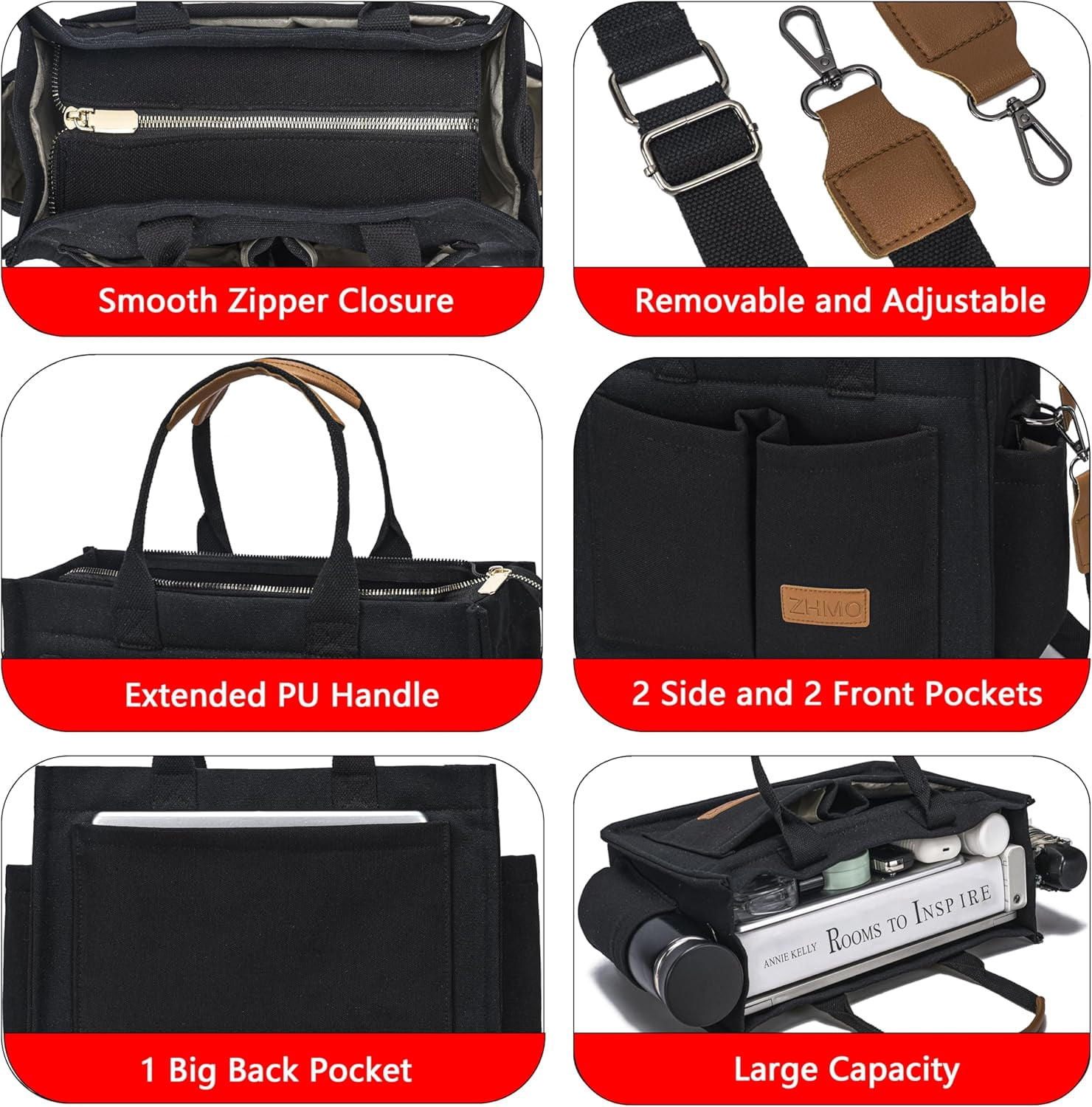 Large Canvas Tote Bag for Women With Pockets,Laptop Crossbody Purses Everything Everyday Bag Handbags for Work Beach
