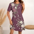 thumbnail image 2 of Yghzkop Women's Summer Floral Print Short Sleeve Dress Round Neck Casual Sundress Loose Fit Breathable T Shirt Dress Everyday Midi Dress, 2 of 5