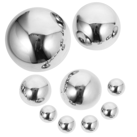 Tineasur 9Pcs Stylish Stainless Steel Half Gazing Balls Plated Silver Reflective Garden Decor