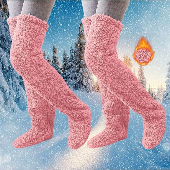 YYYTop 2 Pairs Women Thigh High Fuzzy Socks Soft Cozy Fleece Winter Socks for Women Girls Over Knee High Long Stockings Home Sleeping Socks Fashion Leg Warmers Pack