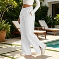 thumbnail image 4 of Guluxicc Women's Linen Pants with Pockets Elastic Waist Drawstring Wide Leg Trousers Summer Casual Outfits for Everyday Wear, 4 of 8