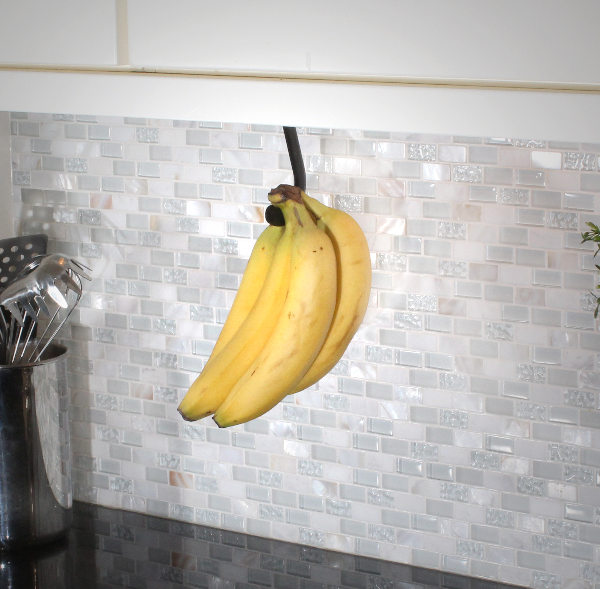 Gadjit Banana Hook - Under Cabinet Banana Hanger (Black) Folds Out of Site when Not in Use.   Hangs 5.75" from Cabinet