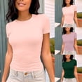 thumbnail image 3 of Women's Cotton Crop Tops Short Sleeve Crewneck Basic Tee Tight Fit Y2K Baby Tee Cute Casual Summer Going Out Tops, 3 of 6