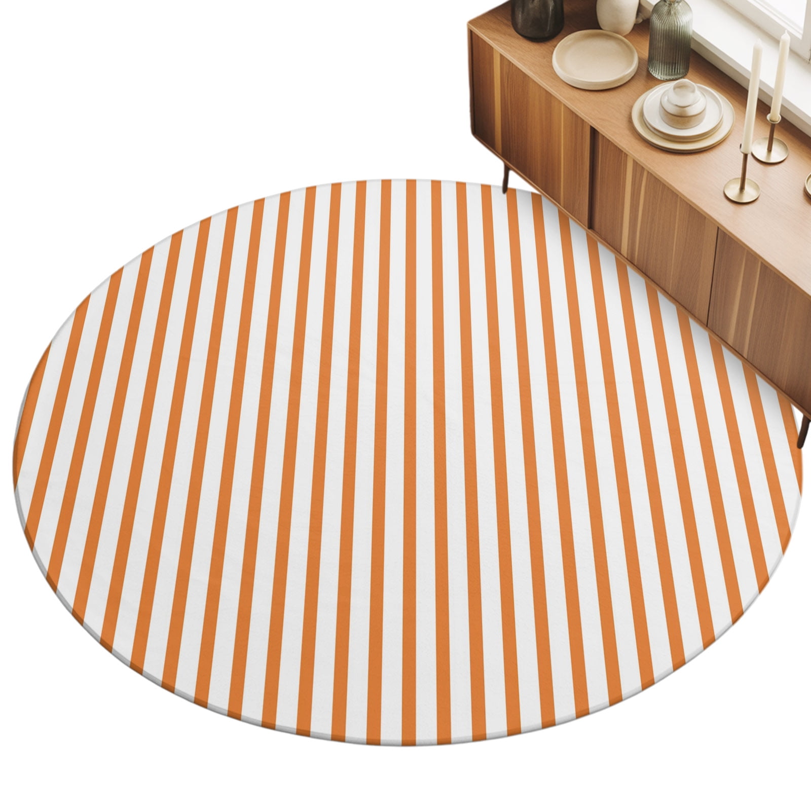 Round Area Rug 4ft Ornage Vertical Stripes Floor Carpets Indoor Floor Area Mat Stain-Proof Mat Circle Rugs for Living Room Dining Room Kitchen Bedroom Parallel Lines Pinstripes Sofa Throw Carpet