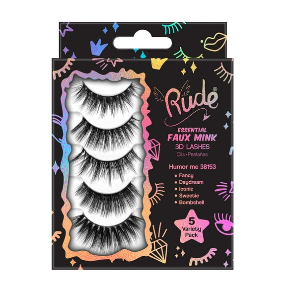 Paquete de 5 pestañas Rude Essential Faux Mink 3D