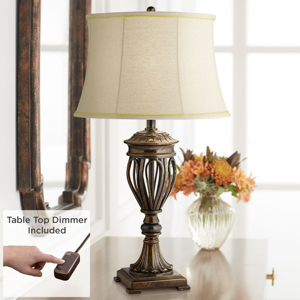 Regency Hill Farmhouse Country Table Lamp with Table Top Dimmer Open