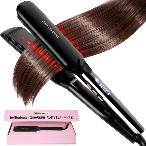 ELLA BELLA® Titanium Flat Iron Hair Straightener (with Infrared) • Professional Straightening Iron • Digital Display to Accurately Control Temperature • As Featured in Good Housekeeping (Black)