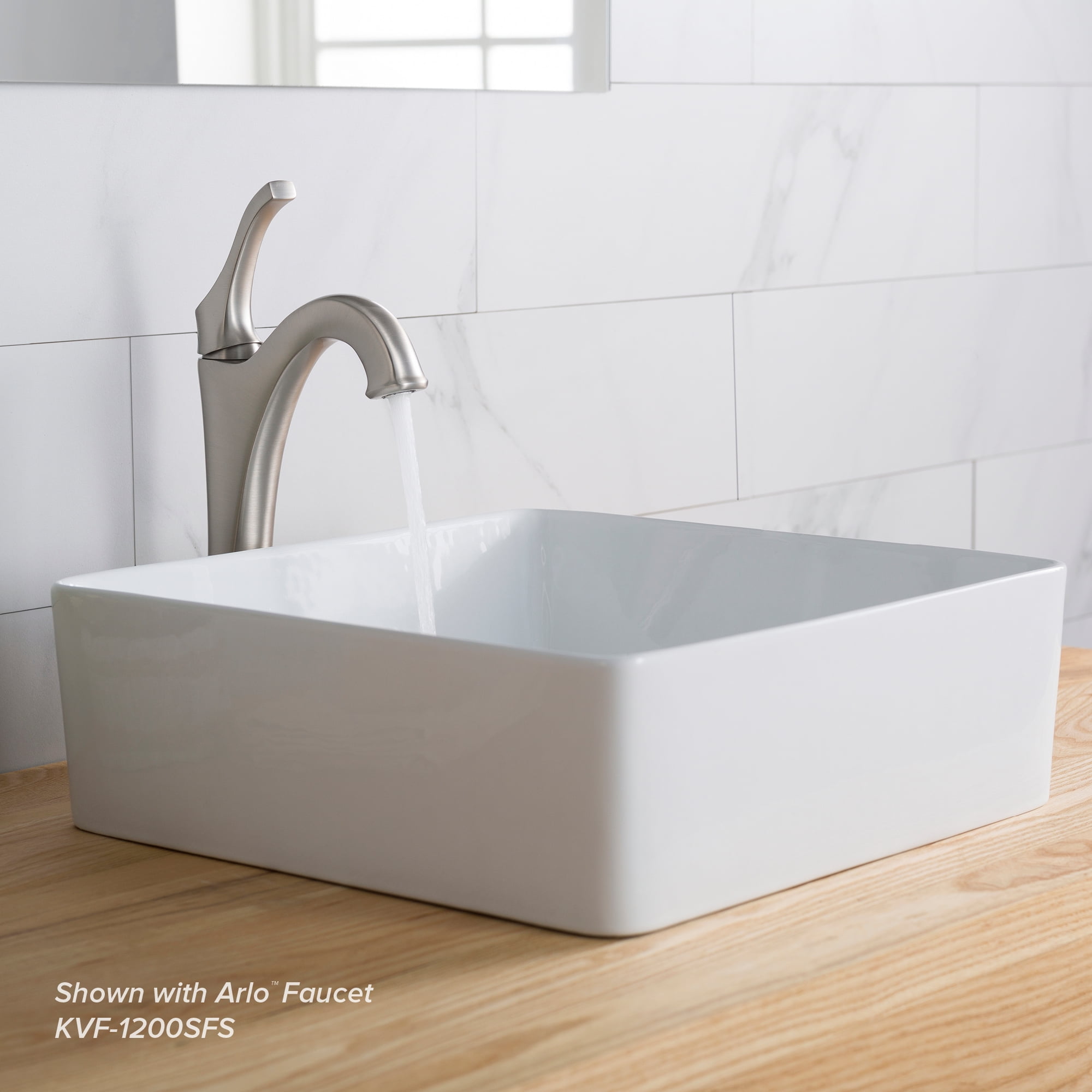 KRAUS Viva Square White Porcelain Ceramic Vessel Bathroom Sink, 15 5/8 in. L x 15 5/8 in. W x 5 1/8 in. H
