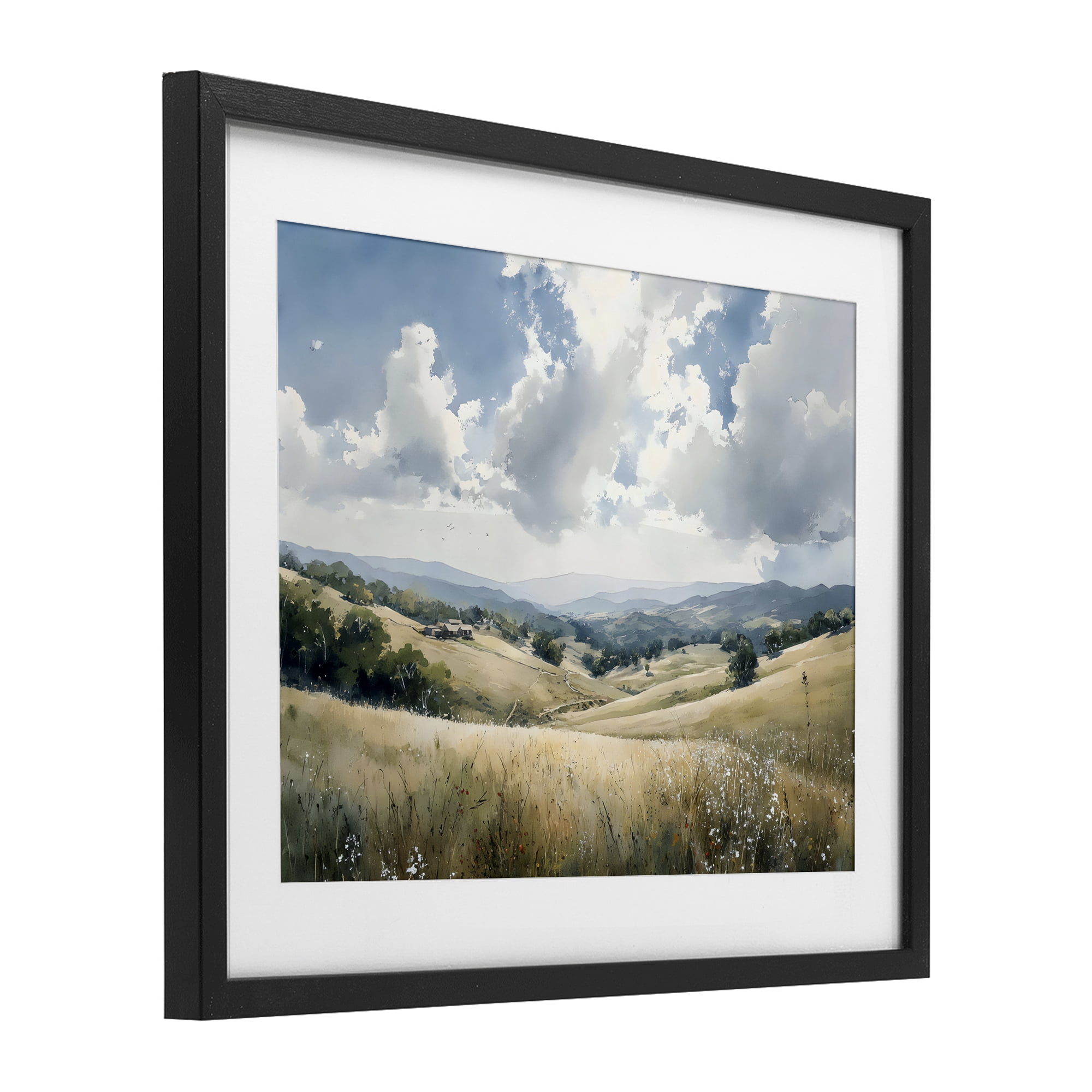 Stupell Industries Distant Hill House in Meadow Black Framed Print Under Glass, design by Franklyn Gregory