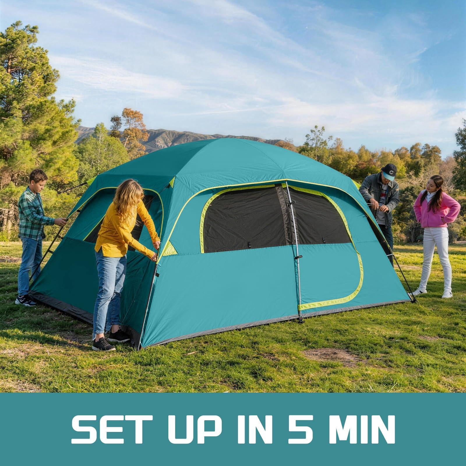 Upgraded 6/8 Person Camping Tents  Waterproof Windproof Family Tent With Larger Mesh Windows & Door Double Layer Easy Set Up All-season Dome Top Rainfly Carry Bag