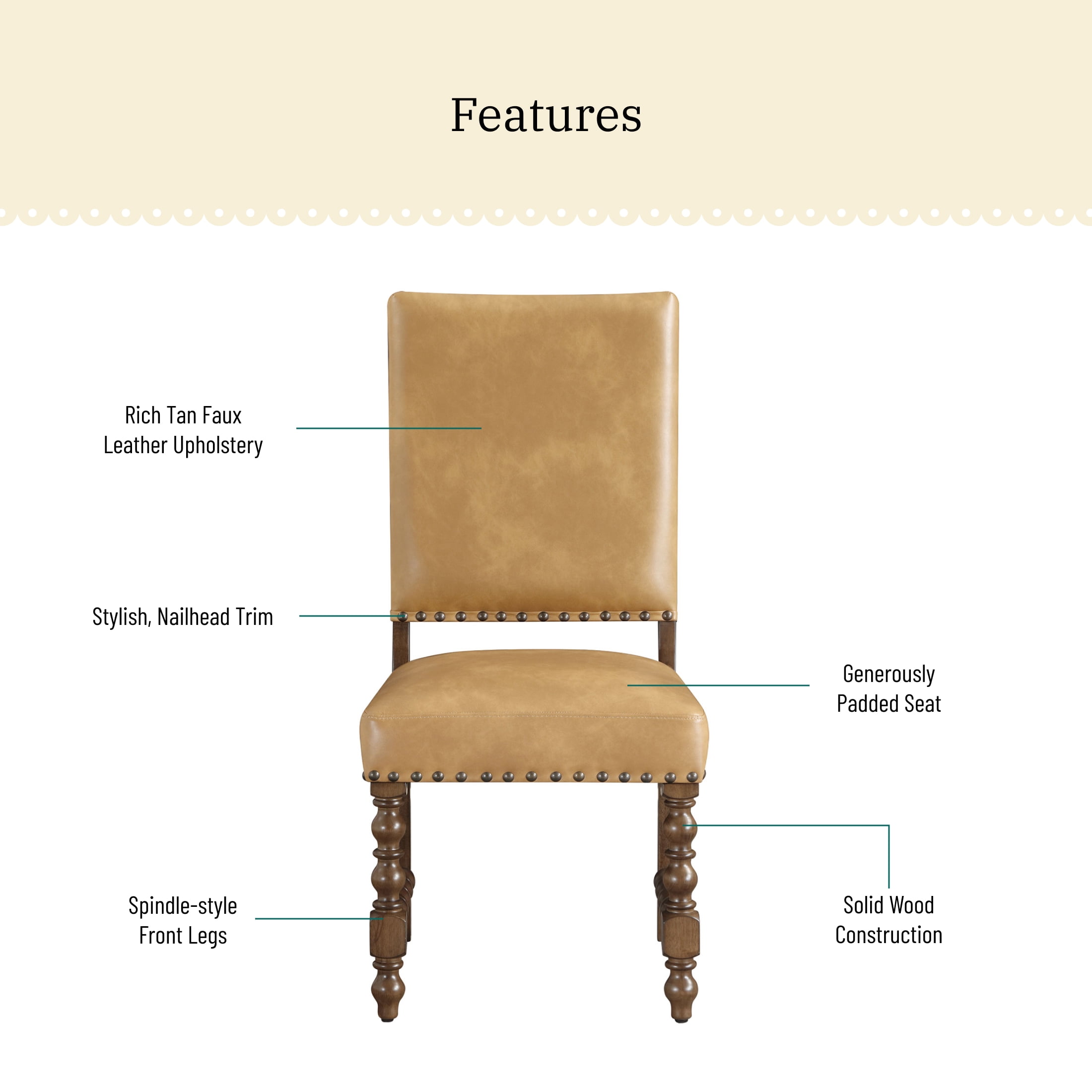 The Pioneer Woman Harper Faux Leather Dining Chairs, Set of 2, Tan Upholstery