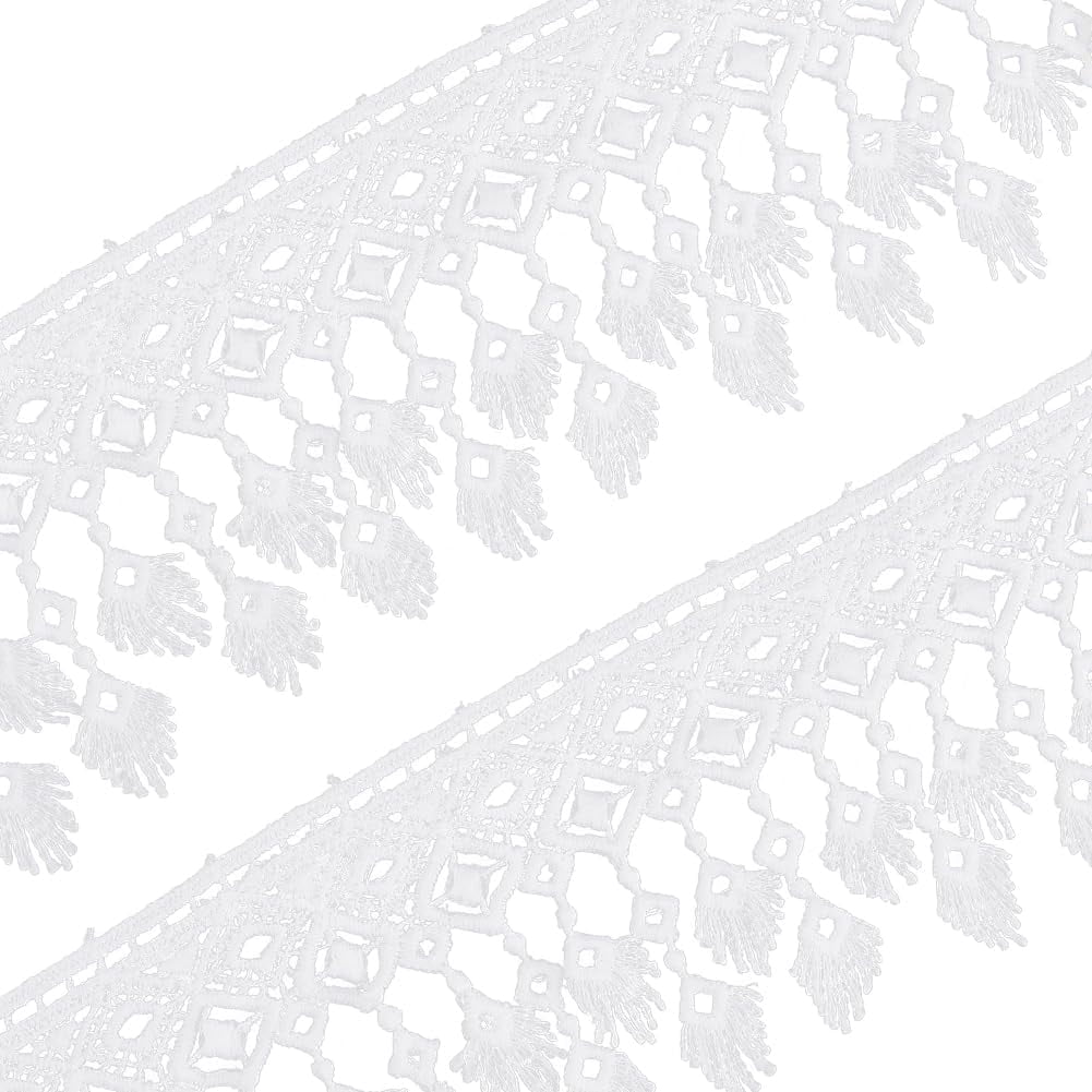 Polyester Yarn Tassel Lace Trim for Garment Accessories White 2-3/4~3-3/8 inch(70~85mm)