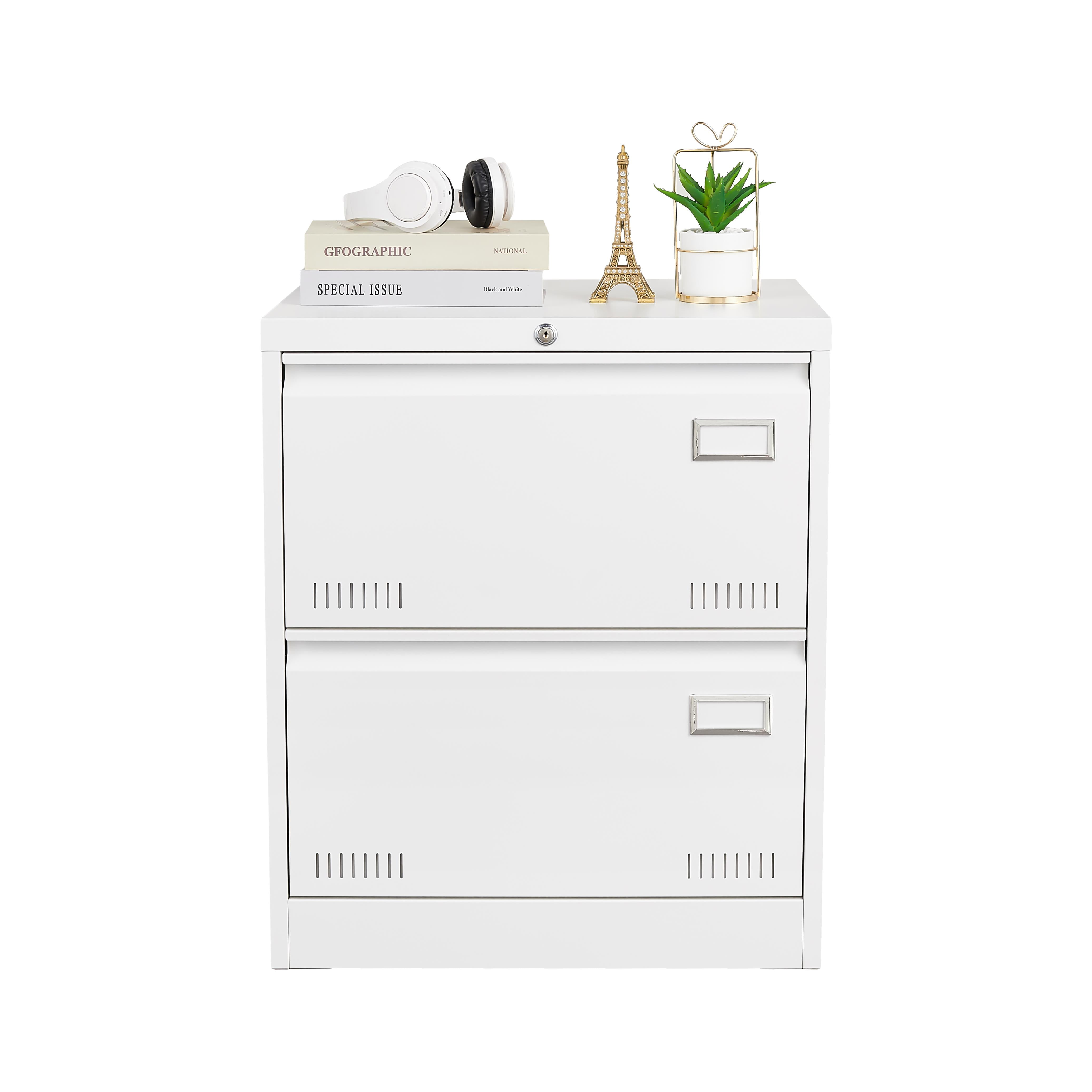 Syngar Metal Lateral File Cabinets with Lock, 2 Widened Drawer Large Filing Cabinet, Lockable Storage Cabinet for Legal/Letter/A4/F4 Size Home Office, White