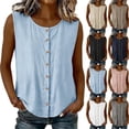 thumbnail image 2 of Button Down Linen Tank Tops for Women Loose Crewneck Summer Versatile Sleeveless Blouses Dressy Casual Shirts, 2 of 9