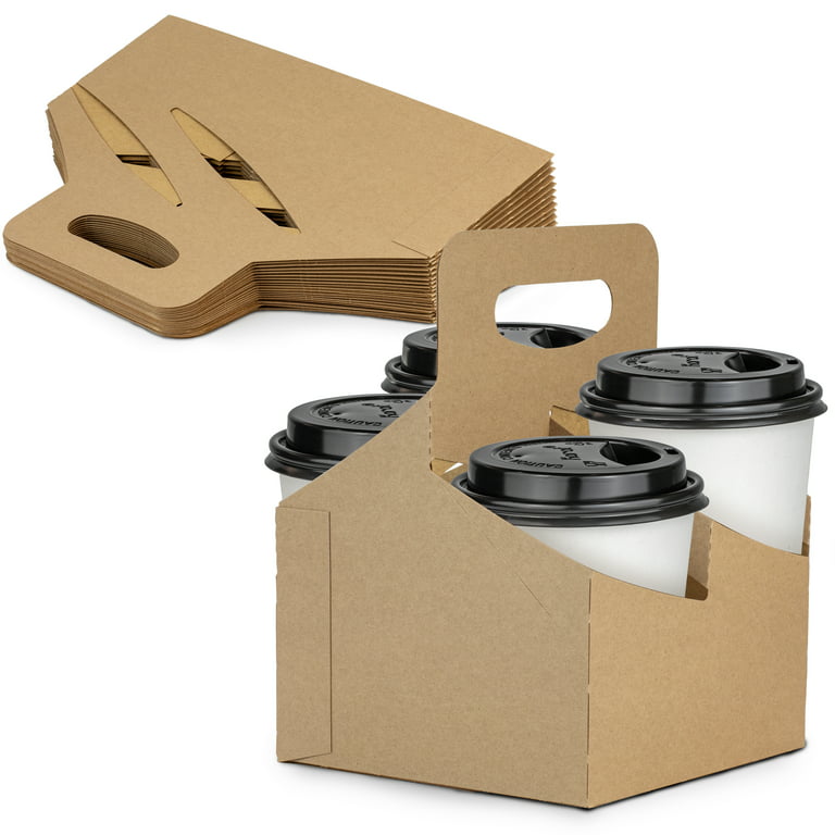 25 Pack] 4 Cup Drink Carrier with Handle Kraft Paperboard Handled Drink  Carriers 12 - 30 oz To Go Coffee Cup Holder, For Hot and Cold Cup  CarrierTakeoutCafe and Restaurant Food Service Delivery 