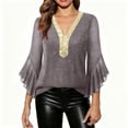 thumbnail image 2 of Ounisa Women's Ruffle 3/4 Sleeve Sparkly Tops Sequin V Neck Blouses Dressy Fall Shirts, 2 of 9