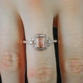 thumbnail image 2 of Huge Sale 2.50 Carat 7x5mm Emerald Cut Morganite and Diamond Moissanite Halo Bridal Wedding Ring Set Designer Style with 18k Gold Plating, 2 of 4