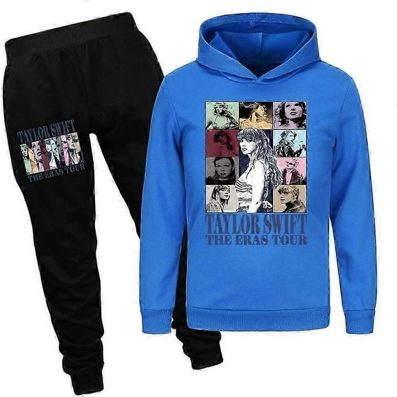 (Blue-3-4years)Pop Taylor Swift 2 PCS The Eras Tour Hoodie and Black Pant Set Girls Boys Hooded Sweatshirt Pullover Tops Kids Teens Christmas Gifts GDXZ-2594