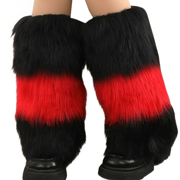 Yokua Furry Plush Contrast Color Leg Warmer Warm Winter Fashion Boot Cuffs Gaiters