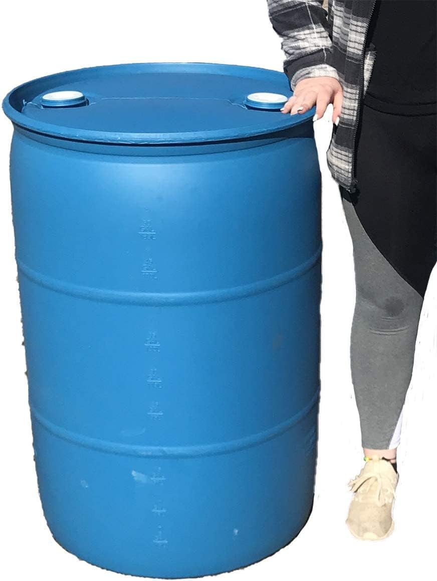 Baytec Containers 55 Gallon Blue HDPE Water Barrel with 2 Inch Bung Holes