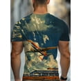 thumbnail image 2 of Men's casual airplane pattern T-shirt, suitable for outdoor activities. Made of soft blue and white fabric, it is light and comfortable, perfect for travel and daily wear., 2 of 6