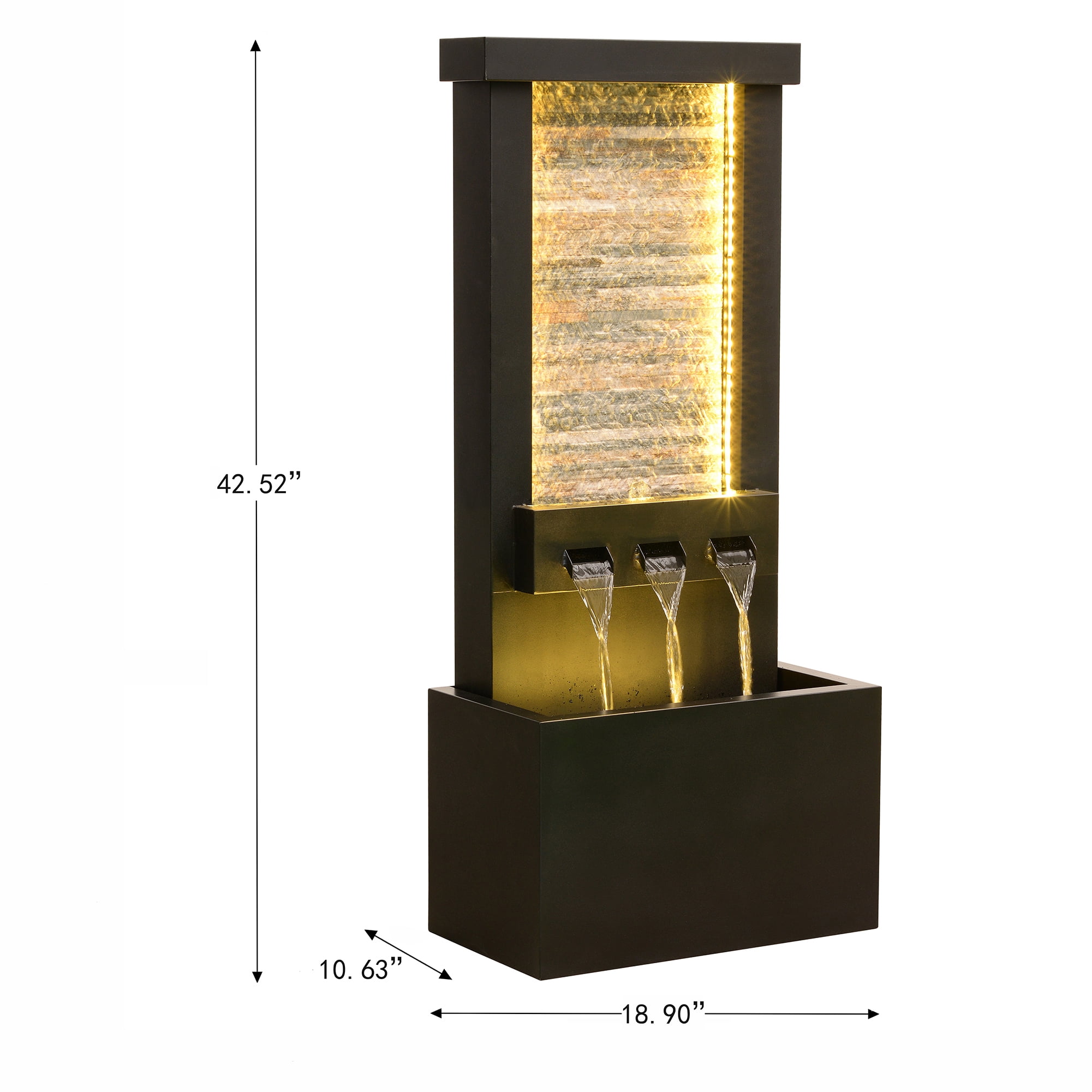 Zinc Metal Fountain with Stone Brick and LED Lights - Outdoor