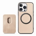 thumbnail image 6 of Dteck Detachable Back Cover for iPhone 16 Pro Max with Card Holder, Magnetic Wallet Pocket Carbon Fiber Texture PU Leather Slim Phone Case, Khaki, 6 of 12