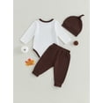 thumbnail image 4 of ZAXARRA Baby Boy First Thanksgiving Outfits Turkey Letter Pattern Long Sleeve Infant Rompers Long Pants Hat 3Pcs Clothes Set, 4 of 9