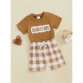 thumbnail image 5 of Baby Toddler Boys Summer Shorts Clothing Set, 6 9 12 18 24 Months Short Sleeve Embroidery Letters T-shirt with Plaid Shorts Outfit, 5 of 9