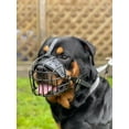 thumbnail image 3 of STRONG Wire Metal muzzle Basket Dog Muzzle Rottweiler,Mastiff Golden Retriever & other (R1, Black/Black Leather), 3 of 5