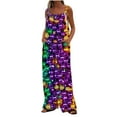 thumbnail image 3 of Feancey Sales Today Womens Mardi Gras Party Jumpsuits Carnival Themed Sequin Printed Bib Overalls Sleevelss Shoulder Strap Wide Leg Rompers Parade Jumpsuit with Pockets Multicolor M, 3 of 8