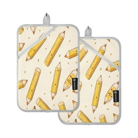 

Two Pieces Of Square Heat Insulation Pad Oven Mitts 7x9.8 Inch Oven Microwave Kitchen Cooking Baking Yellow Pencil Cartoon