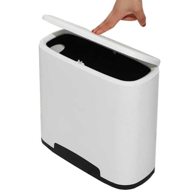 Bote de basura de plástico delgado con tapa superior a presión, cesto de basura moderno blanco para baño, sala de estar, oficina y cocina Electrónica