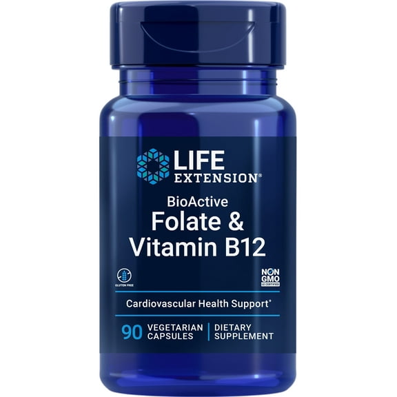 Life Extension® BioActive Folate & Vitamin B12, 680 mcg folate, 300 mcg vitamin B12, nerve, gut health, 90 capsules