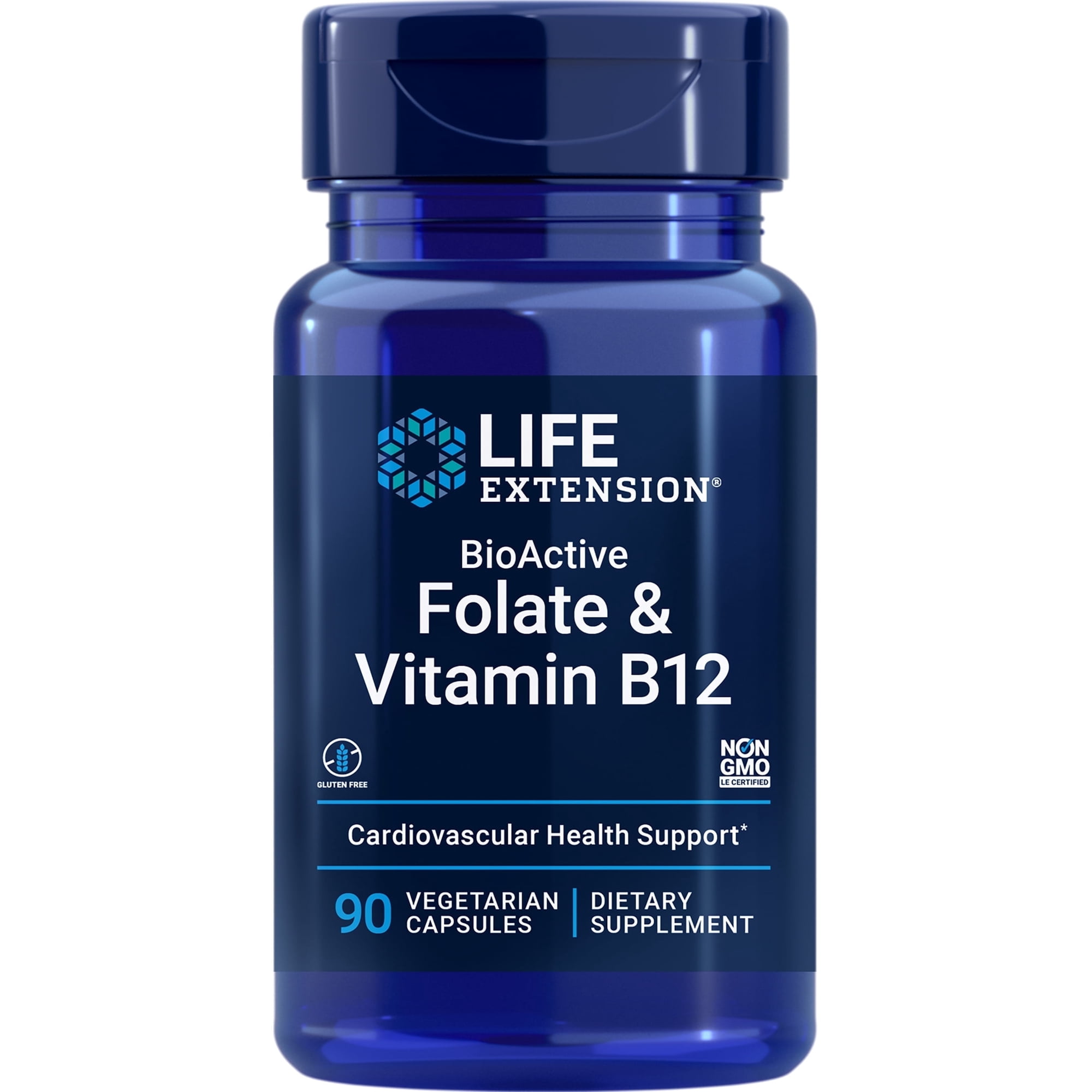 Life Extension® BioActive Folate & Vitamin B12, 680 mcg folate, 300 mcg vitamin B12, nerve, gut health, 90 capsules