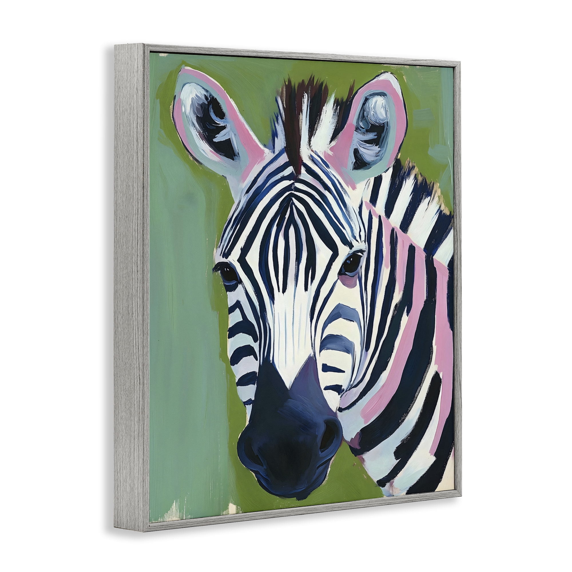 Stupell Industries Funky Zebra over Green Gray Framed Giclee Art, design by The Prints Vibe