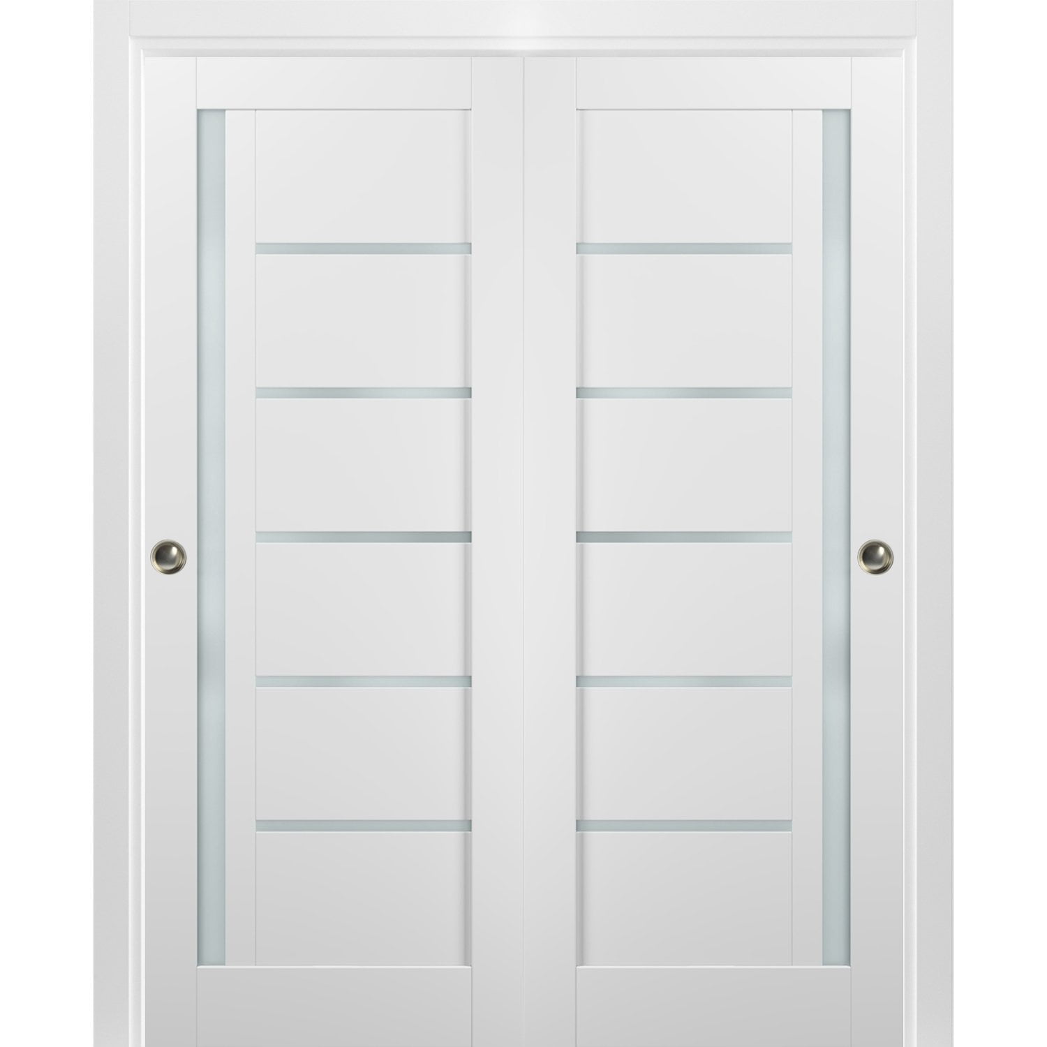 Sliding Closet Bypass Doors 48 X 96 With Hardware Quadro 4088 White Silk With Frosted Opaque Glass Sturdy Top Mount Rails Moldings Trims Set Kitchen Lite Wooden Solid Bedroom