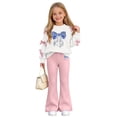 thumbnail image 6 of Iyufng Fall 2 Piece Sets for Girls, Bow Decor Top with Slightly Flared Pant Set, Girls Printed Tracksuits, Ages 5–15 Multiple Colors, 6 of 8
