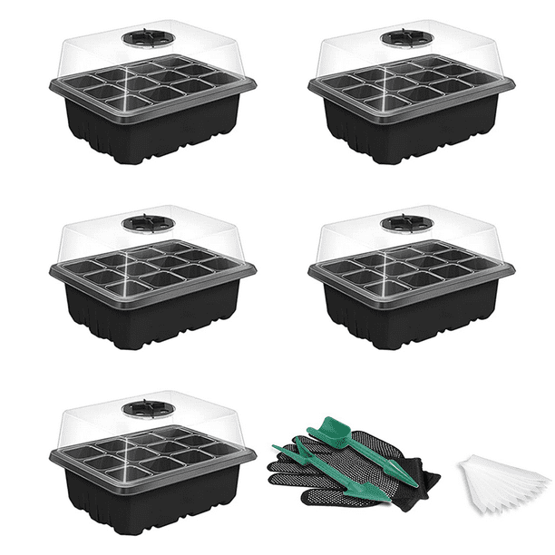 "SUPTREE 5 Pack Seed Starter Trays Kits Garden Center with Domes Plant