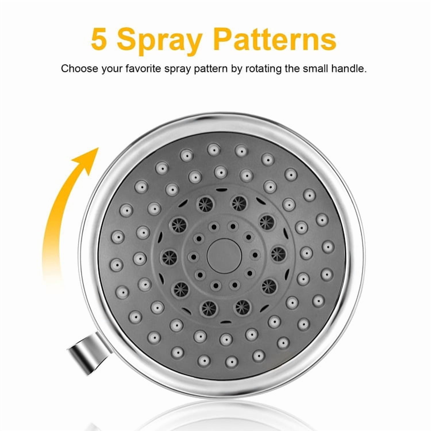 High Pressure Shower Head, Chrome Rain Shower Head, Powerful Deluxe Bathroom Fixed Showerhead Withng Spray Stream and Small Silicone Nozzles - 5 Settings with Adjustable Metal Swiv