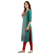 Round Neck Printed Kurta - Alpine Green-Medium