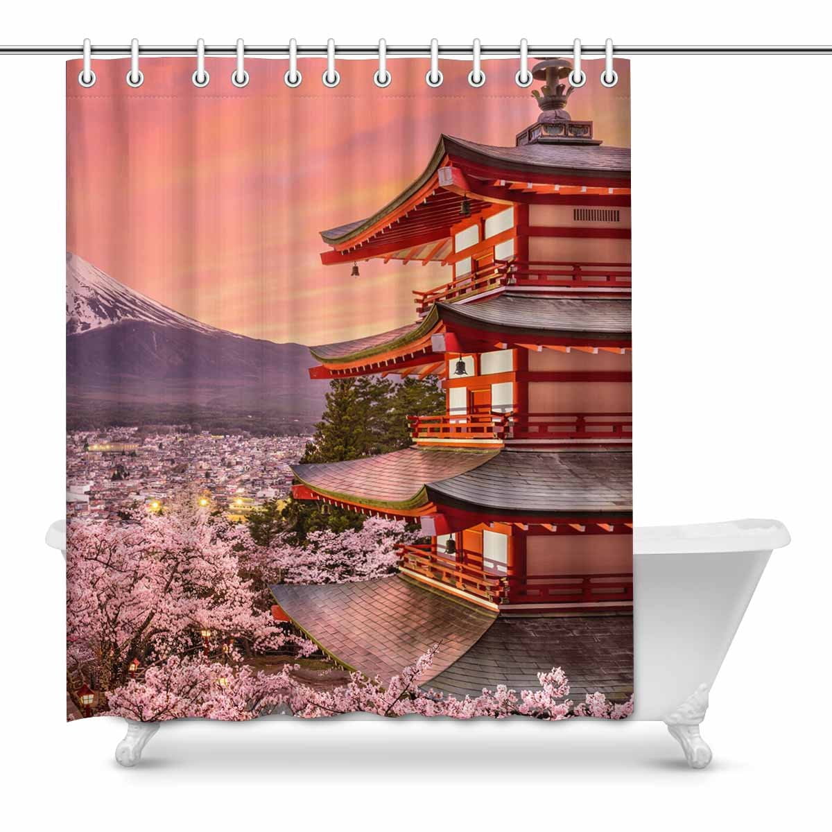 Mount Fuji Bamboo Painting Japan Shower Curtain for Bathroom Waterproof Fabric 