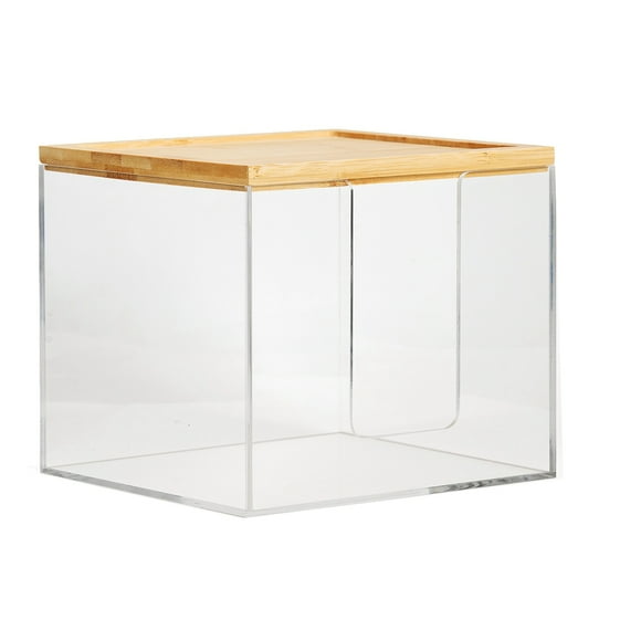 Porta Toallas Faciales Desechable, Contenedor Acrílico para el XL, Gran Capacidad con Tapa de Bambú.