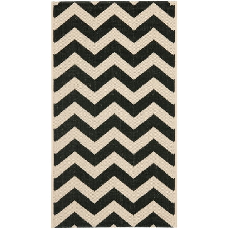 SAFAVIEH Courtyard Collection CY6244 Chevron Indoor/ Outdoor Non-Shedding Easy Cleaning Patio Backyard Porch Deck Mudroom Accent Rug, 2′ x 3’7″, Black / Beige