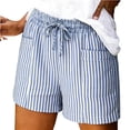 thumbnail image 3 of Summer Shorts for Women 2026 Casual Trendy Vacation Beach Cotton Linen Elastic Waist Drawstring Shorts with Pockets Dark Blue M, 3 of 8