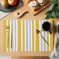 thumbnail image 2 of Yellow Grey Stripe Placemats Set of 8 Farmhouse Minimalist Striped Place Mats Indoor Wipeable Table Mats Washable Cloth Dining Table Placemats for Kitchen Holiday Party Home Decor 13x19 Inch, 2 of 9