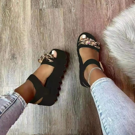 

HIBRO Sandals For Women Ladies Fashion Solid Wedges Casual Buckle Roman Shoes Platform Sandals